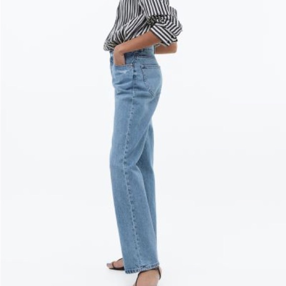 H&M Ladies Straight High waist Jeans Denim Blue Wash - Picture 3 of 10